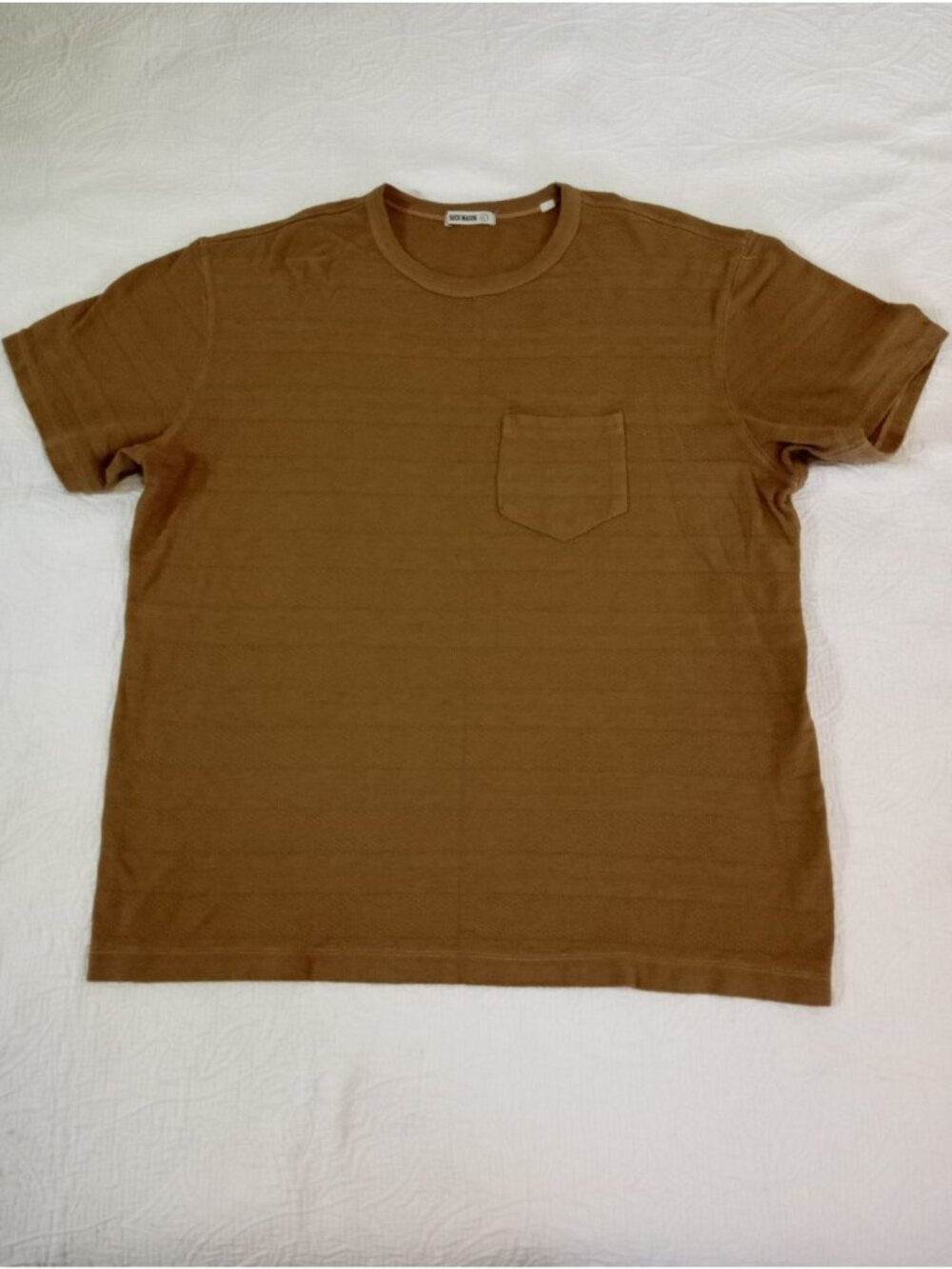 Buck Mason T-Shirt Brown Textured 100%Cotton Sz L Crew Neck Short Sleeve Pocket